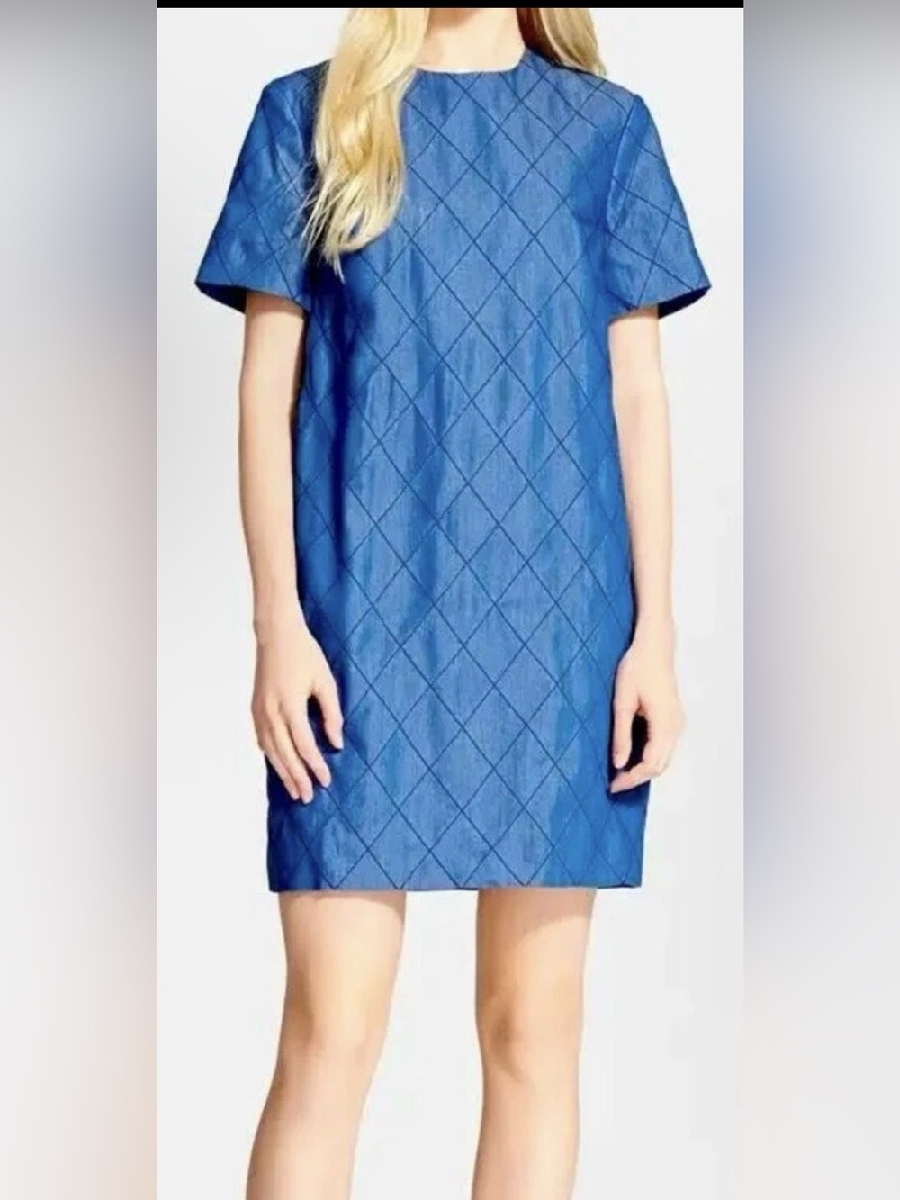 Kate Spade quilted chambray denim shift dress Diamond Stitch Pattern Size 6